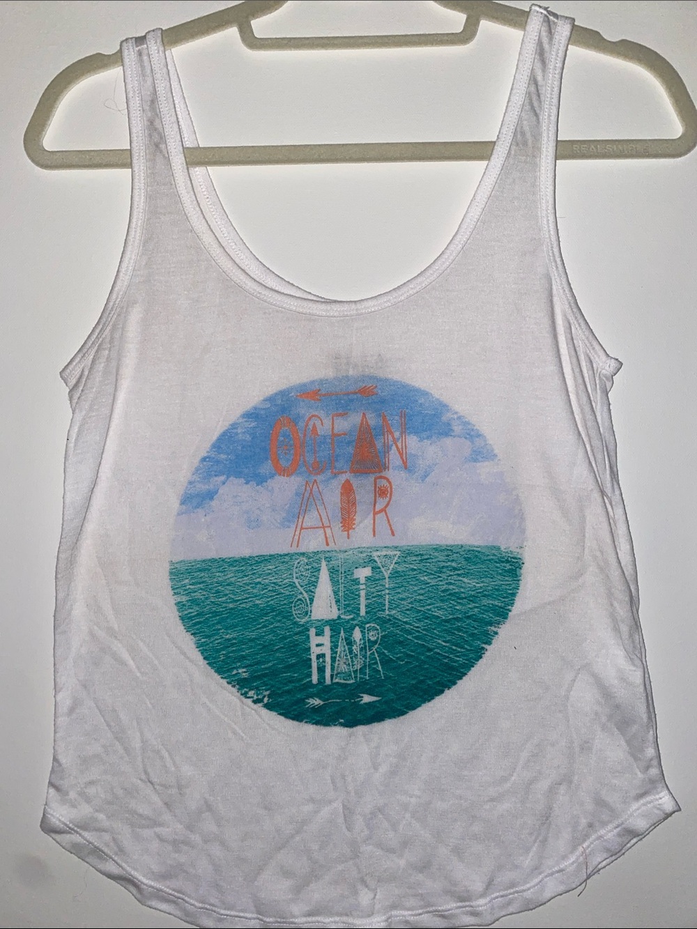 Billabong White Tank Top with Ocean Graphic -ocean air salty hair